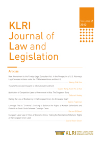 KLRI Journal of Law and Legislation VOLUME 2, 2012
