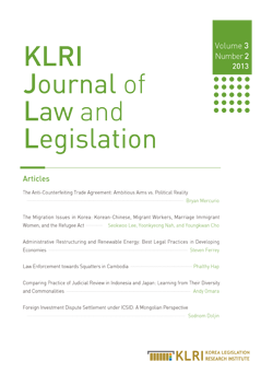 KLRI Journal of Law and Legislation Vol.3 No.2, 2013